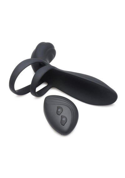 Trinity Men Rechargeable Silicone Vibrating Girth Enhancer with Remote Control - Black