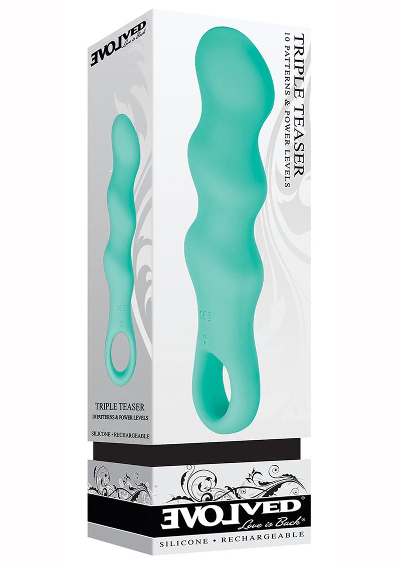 Triple Teaser Silicone Rechargeable Triple Motor Vibrator - Aqua/Teal