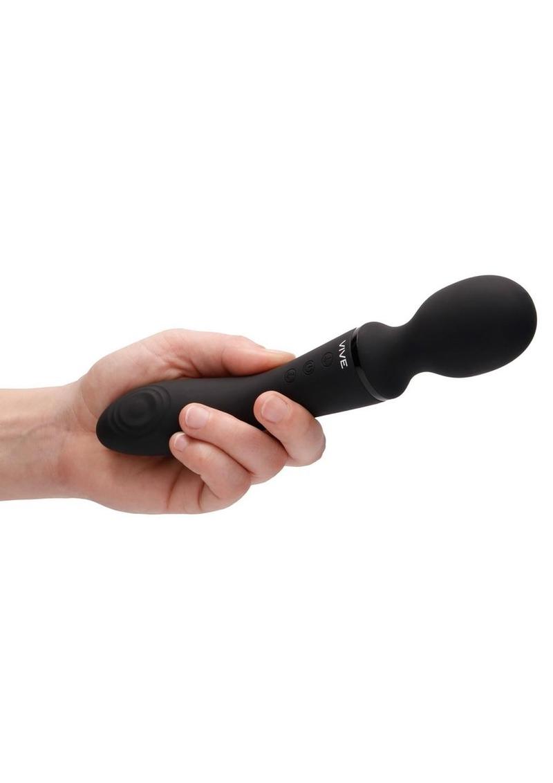 Vive Enora Rechargeable Silicone Double End Pulse Wave Wand and Vibrator - Black