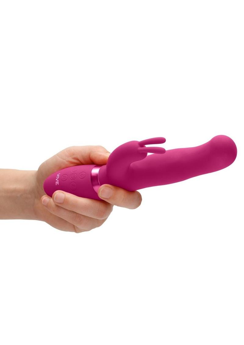Vive Izara Triple Action Rechargeable Silicone Rotating Beaded G-Spot Rabbit Vibrator - Pink
