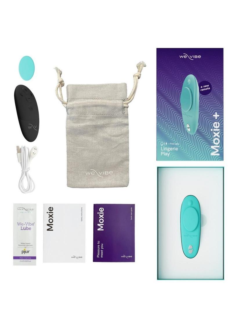 We-Vibe Moxie+ Wearable Rechargeable Silicone Panty Vibe Clitoral Stimulator with Remote - Aqua/Blue