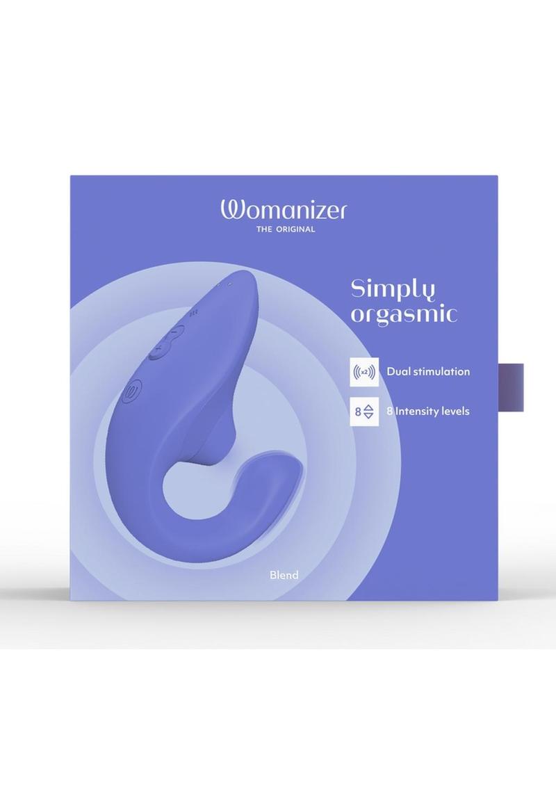 Womanizer Blend Rechargeable Silicone Vibrator with Clitoral Stimulator - Vibrant - Blue