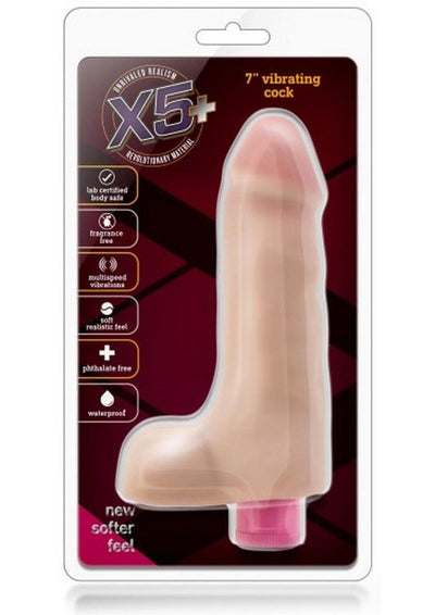 X5 Plus Vibrating Dildo with Balls - Vanilla - 7in