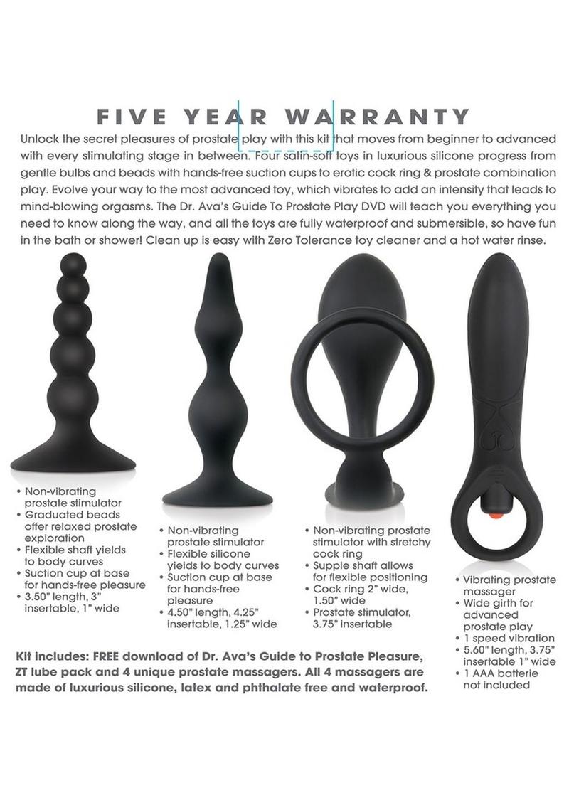 Zero Tolerance Intro to Prostate Silicone with Movie and Lube - Black - 4 Piece Kit