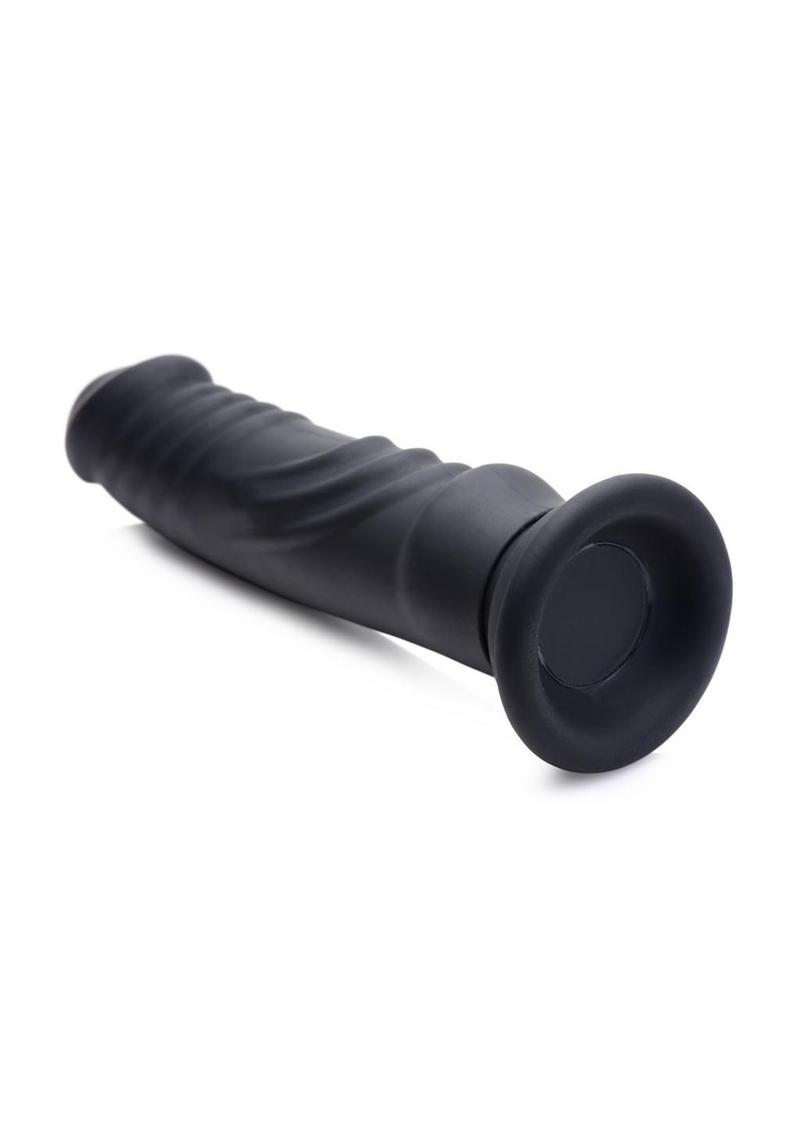 Zeus Vibrating and E-Stim Rechargeable Silicone Dildo with Remote Control - Black - 7.9in