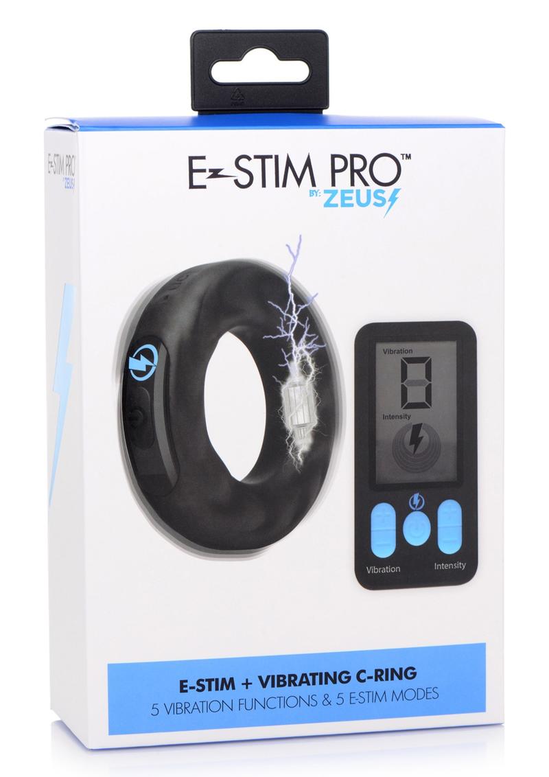 Zeus Vibrating and E-Stim Silicone Rechargeable Cock Ring with Remote Control - Black